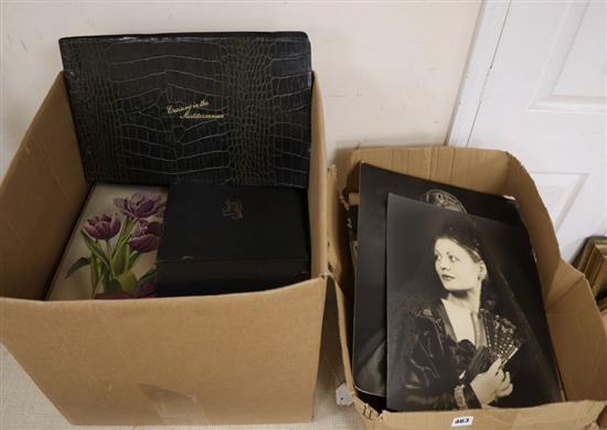 Two boxes of photo albums and loose family photos